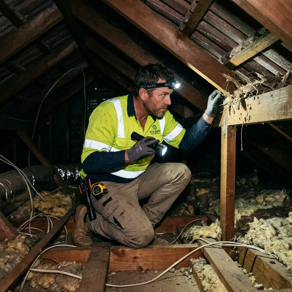 Technician inspecting a Mooroolbark subfloor void for a deceased cat