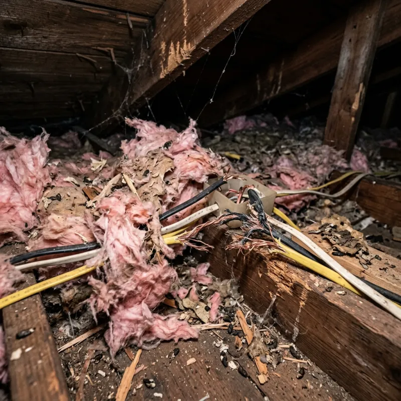 Contaminated ceiling insulation being assessed in a Mooroolbark roof space