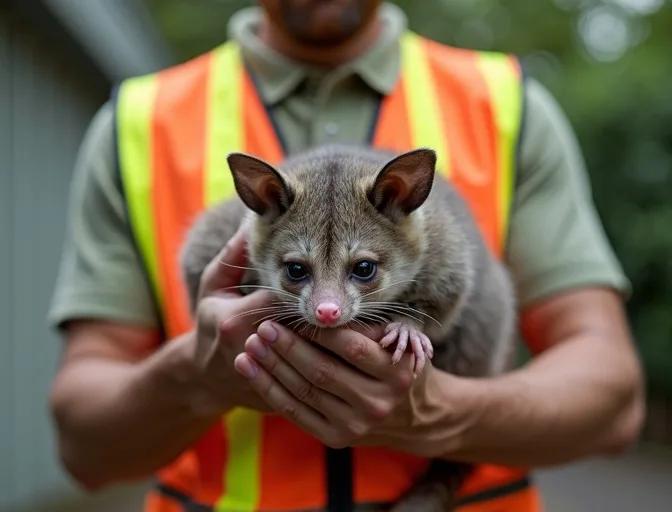 Animal handler safely recovering a deceased possum in Mooroolbark