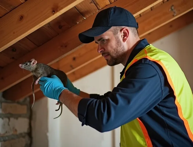 Technician inspecting a roof cavity for a dead rat in Mooroolbark